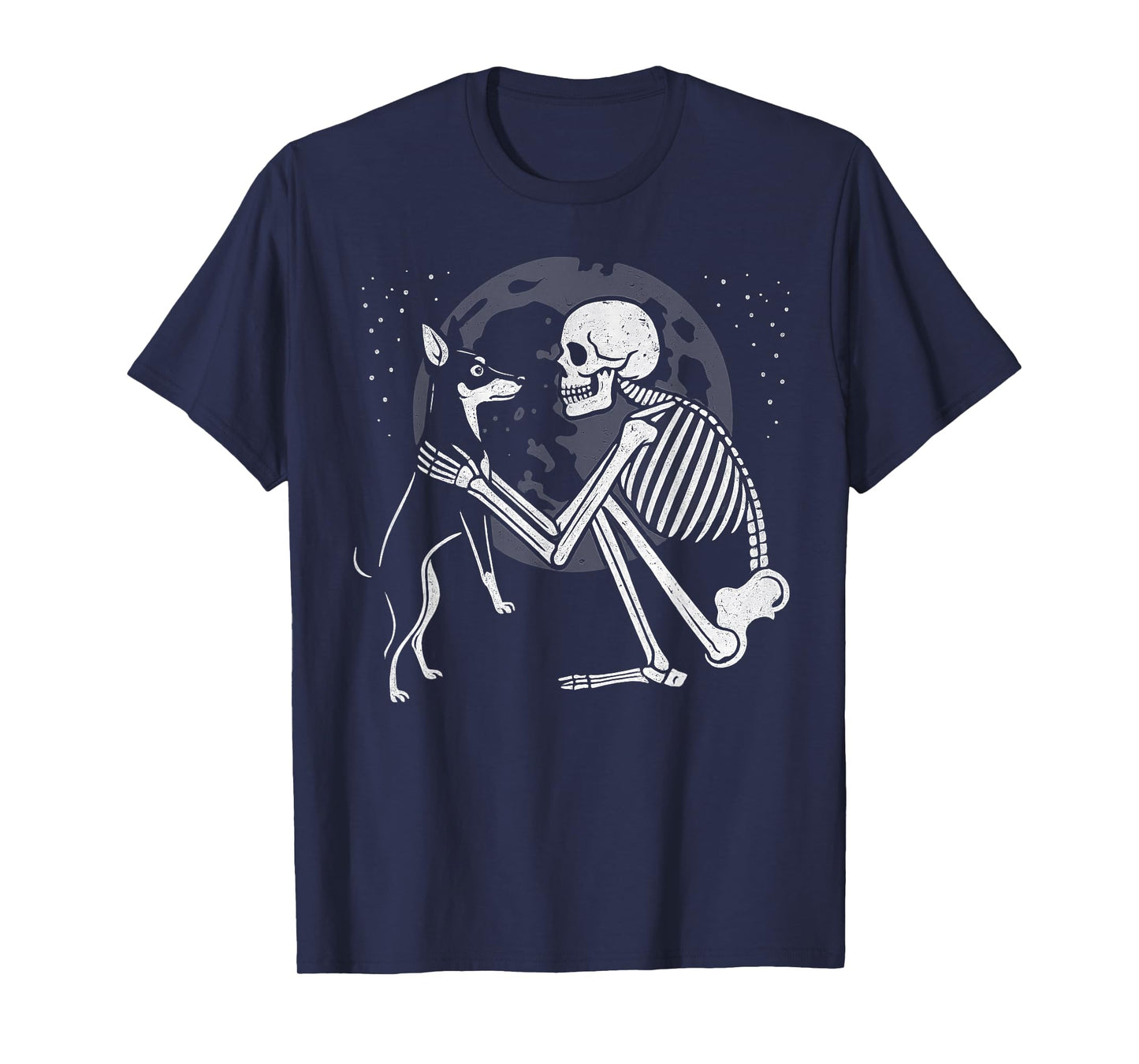 Miniature Pinscher Skeleton Moon Halloween Dog Lover T-Shirt