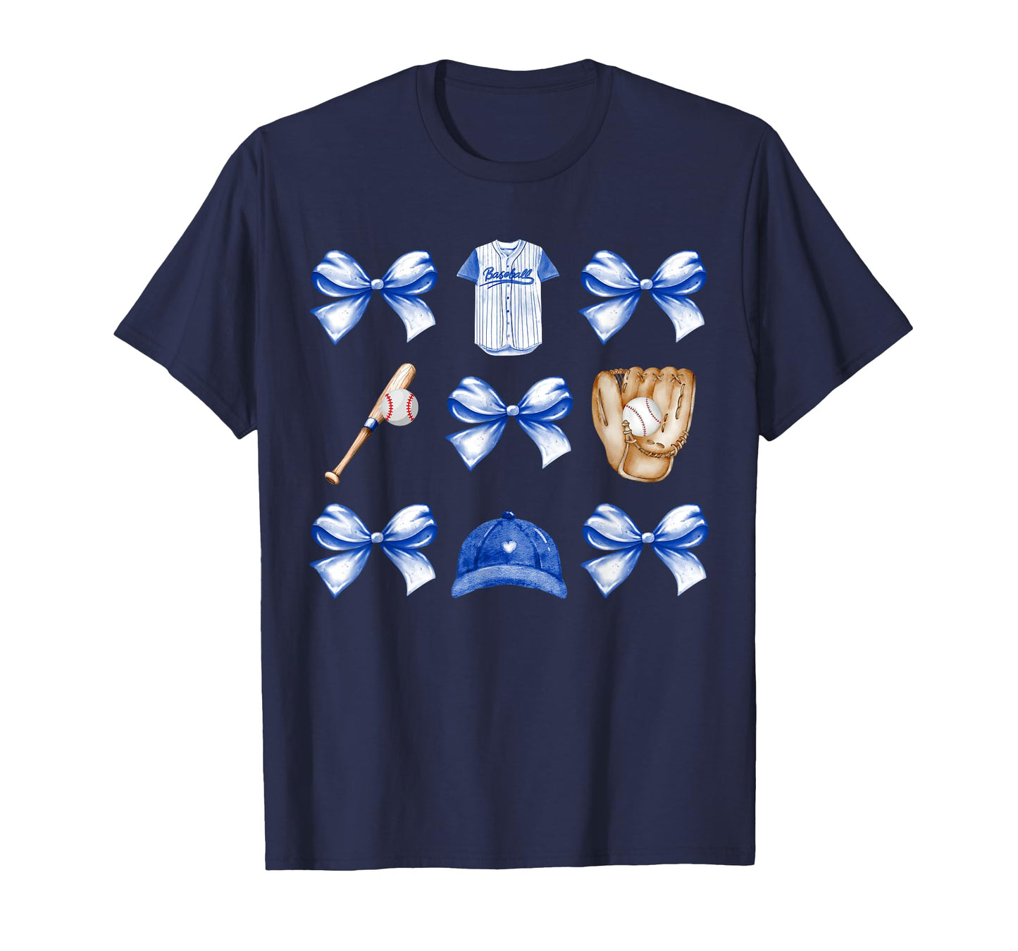 Baseball Game Day Blue Coquette Bow Baseball Mom Retro T-Shirt