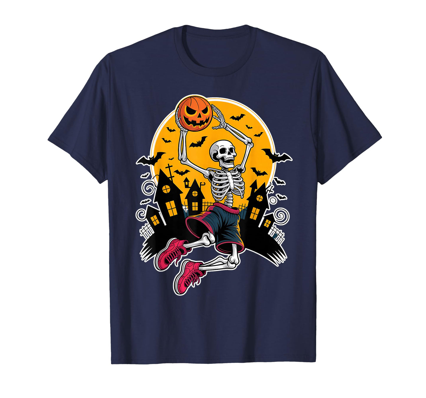 Skeleton Basketball Dunk Halloween Pumpkin Sport Costume T-Shirt