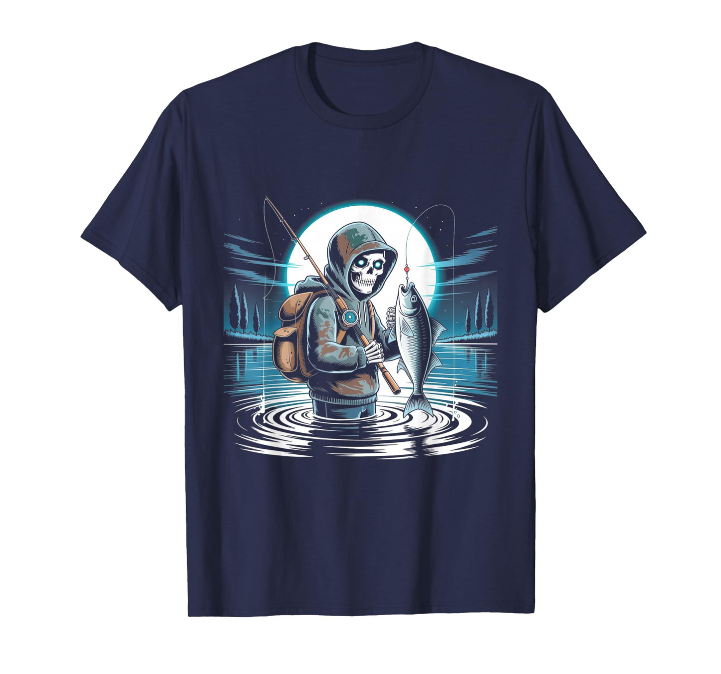 Skeleton Fishing Halloween Costume Funny Fishing T-Shirt