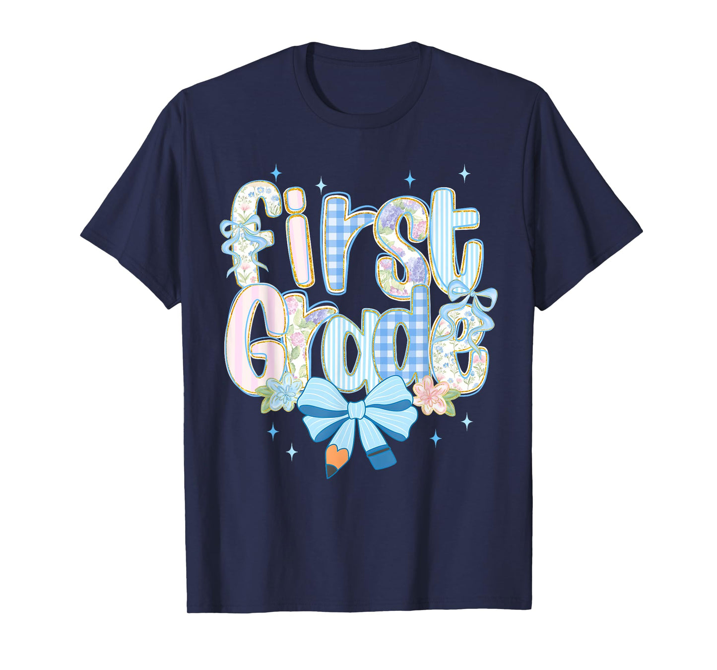 Cute Floral Preppy First Grade Back To School Teacher Girl T-Shirt