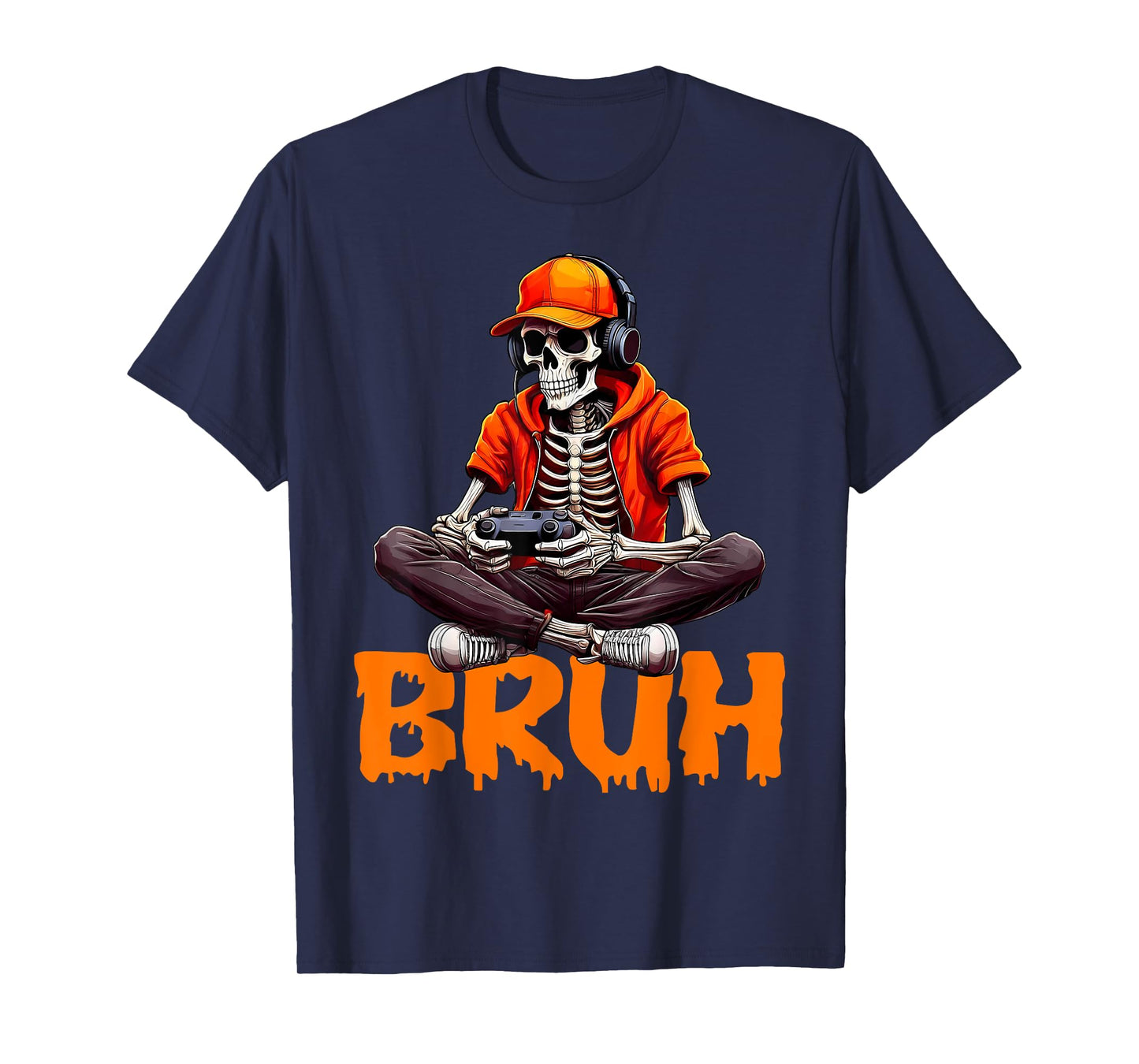 Bruh Halloween Boys Kids Gamer Mens Skeleton Video Gaming T-Shirt