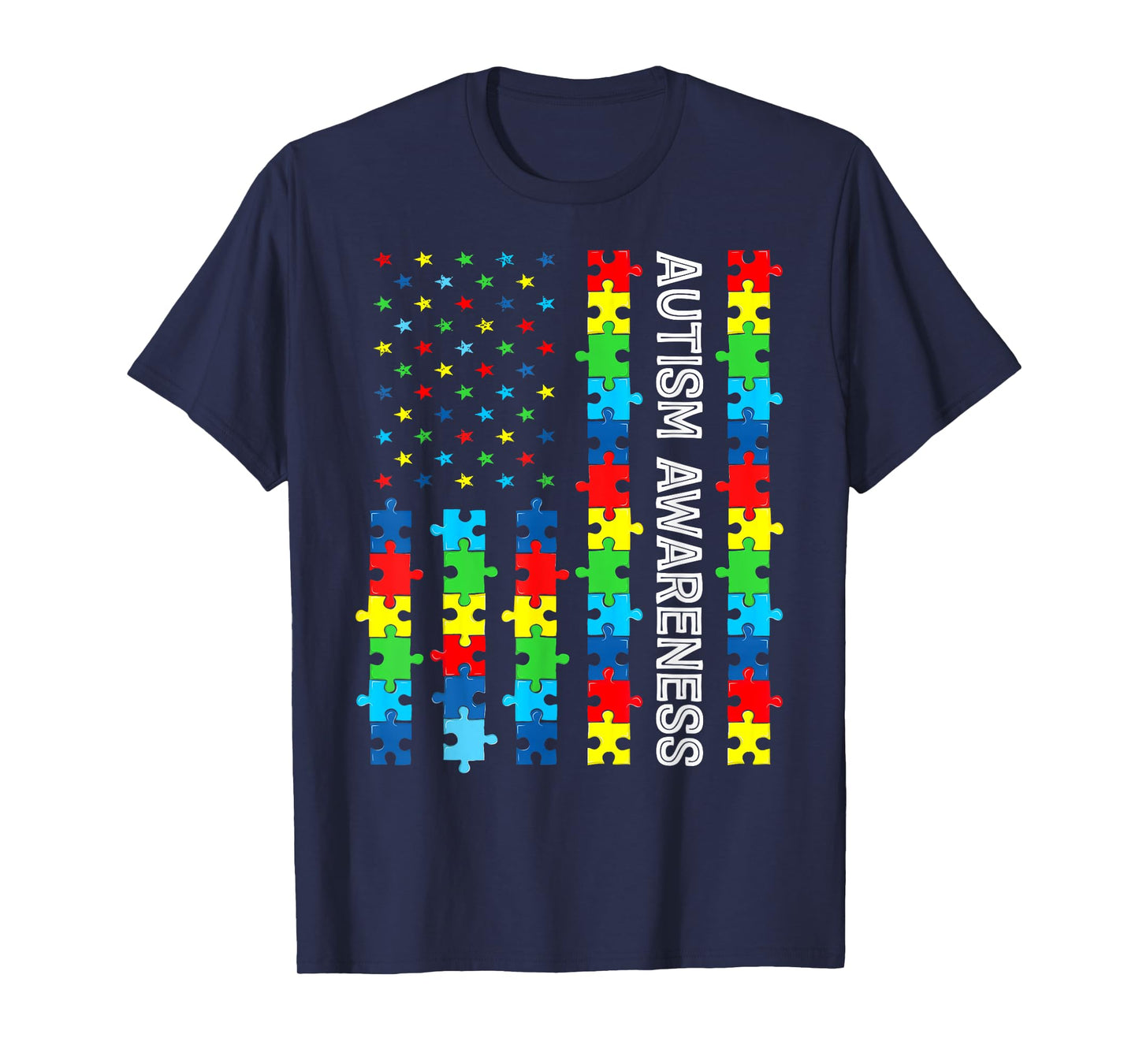 Autism Awareness Flag Puzzle Autistic Kids Support Patriotic T-Shirt
