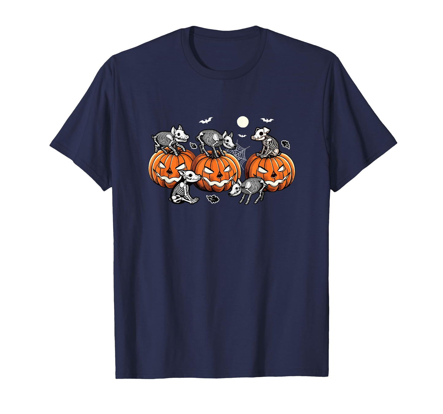Group Skeleton Pigs On Carved Pumpkins Halloween Farmer T-Shirt