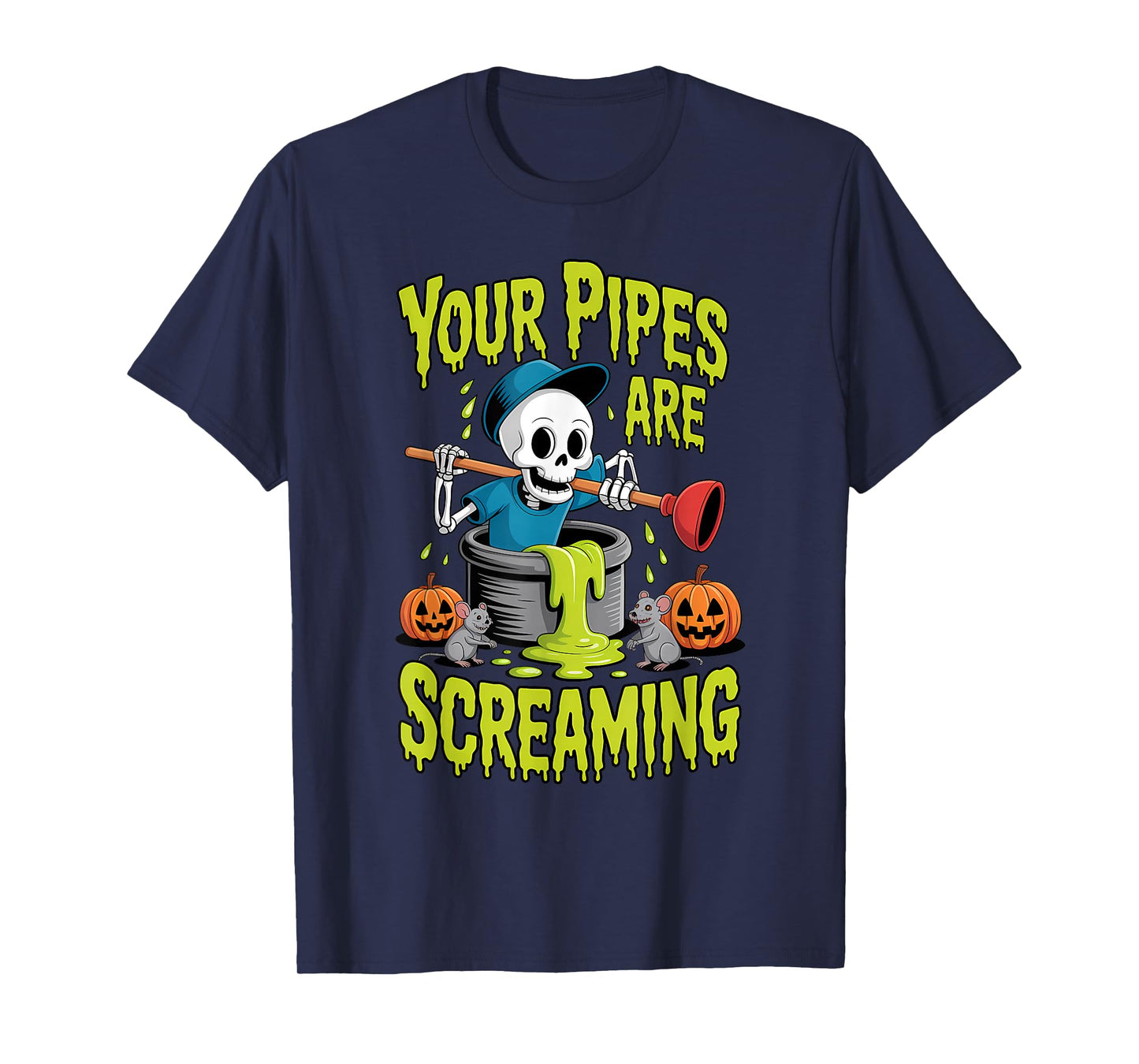 Skeleton Plumber Halloween Funny Spooky Pipes T-Shirt