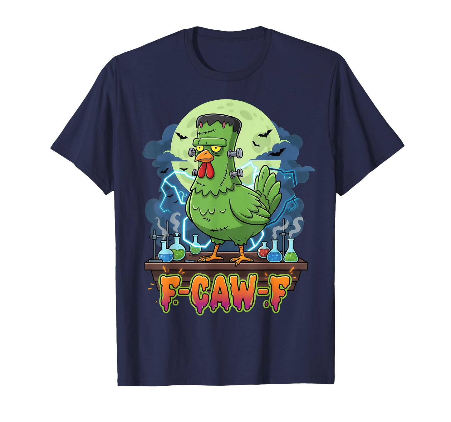 F-Caw-F Spooky Chicken Frankenstein Funny Halloween Adult T-Shirt