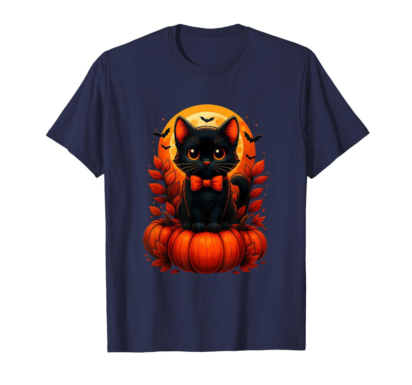 Retro Black Cat Pumpkin Halloween Costume Fall Autumn Season T-Shirt
