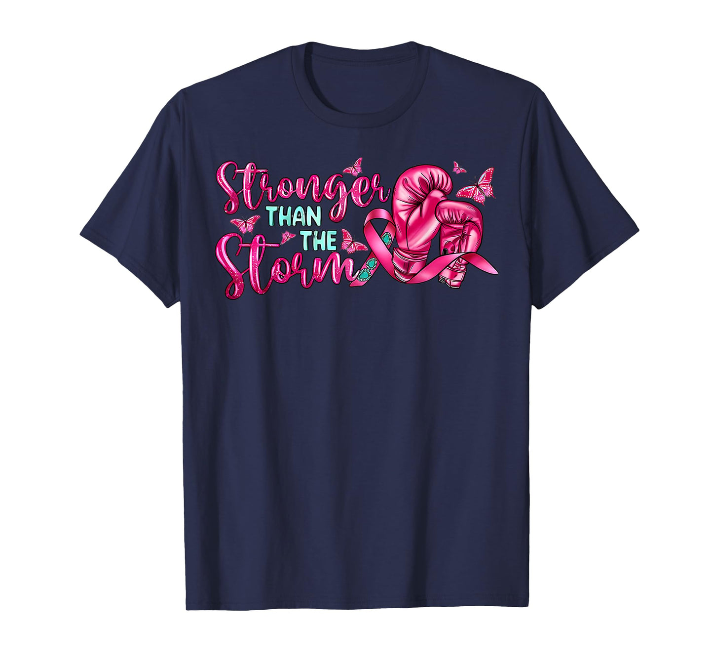 Stronger Than The Storm Boxing Gloves Breast Cancer Ribbon T-Shirt