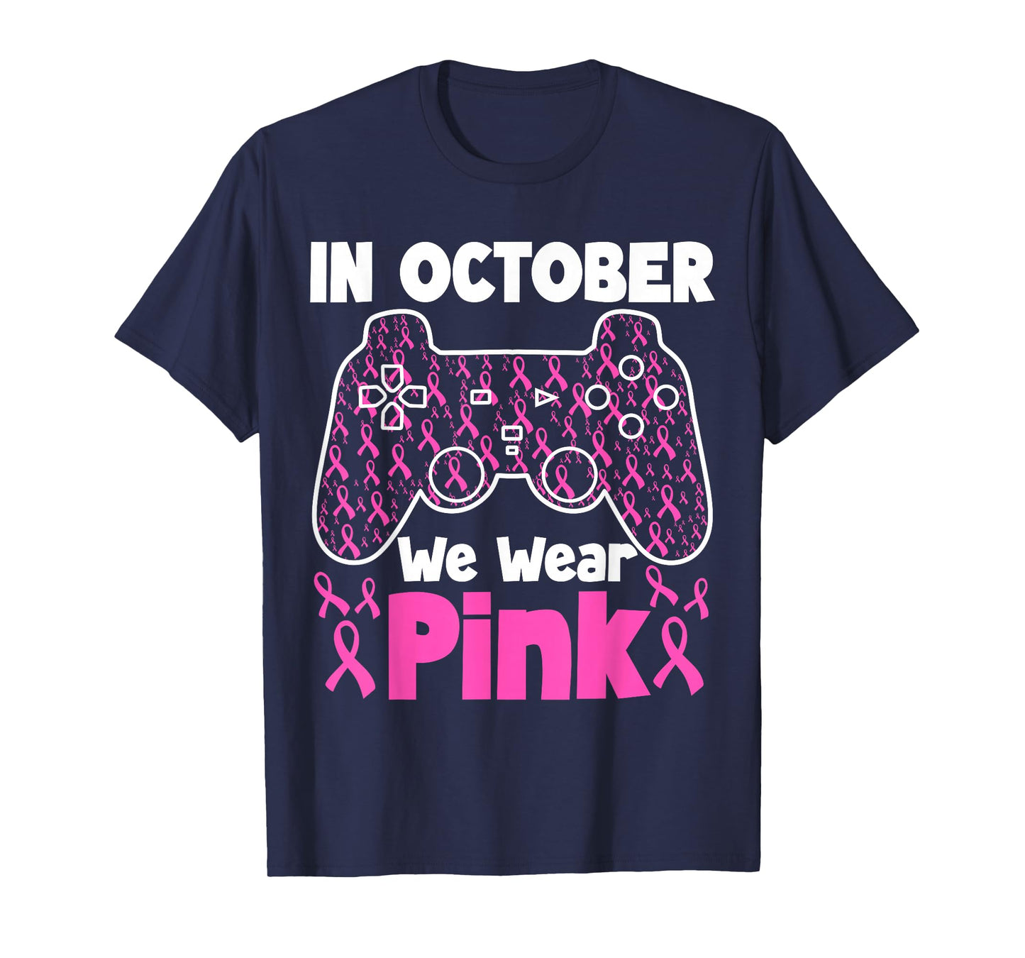 in October We Wear Pink Breast Cancer Gaming Kids Boys Youth T-Shirt