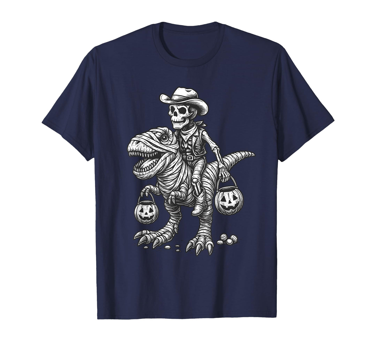 Cowboy Skeleton Riding Mummy Dinosaur T-Rex Halloween Gothic T-Shirt