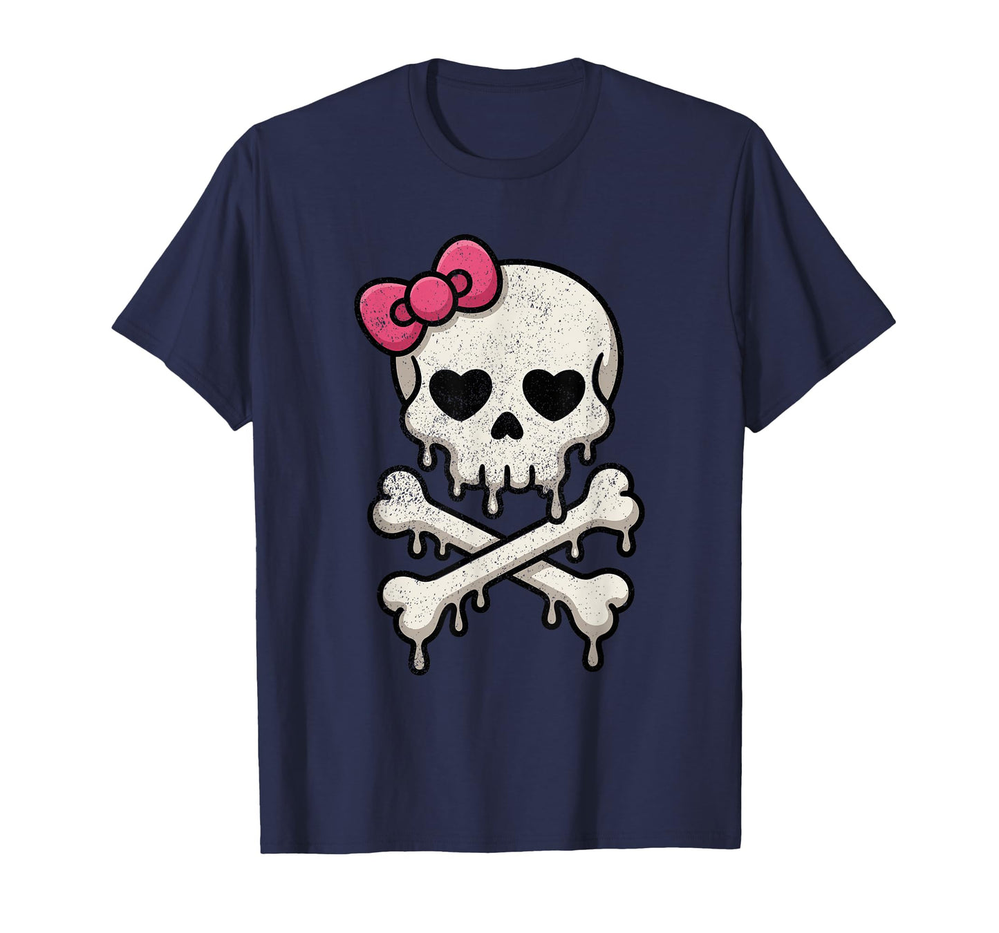 Cute Skull Pink Bow Dripping Crossbone Halloween Women Girls T-Shirt