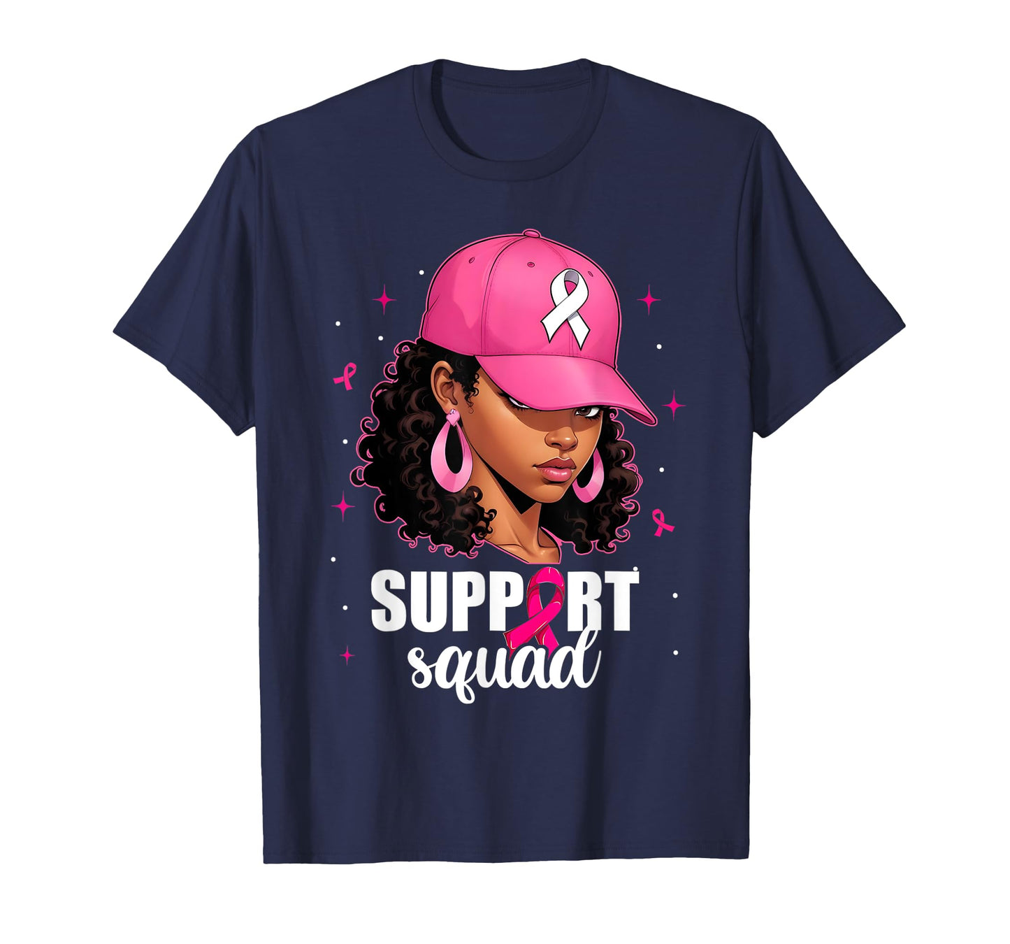 Support Squad Breast Cancer Awareness Black Women Pink Girls T-Shirt