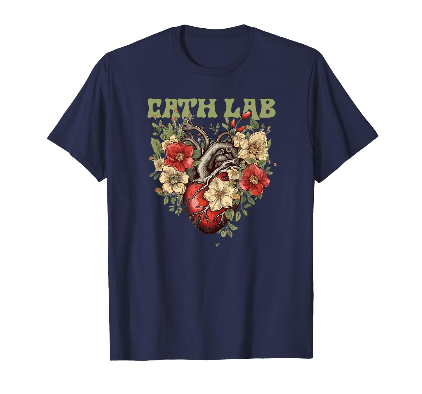 Cath Lab with Human Heart & Flowers T-Shirt
