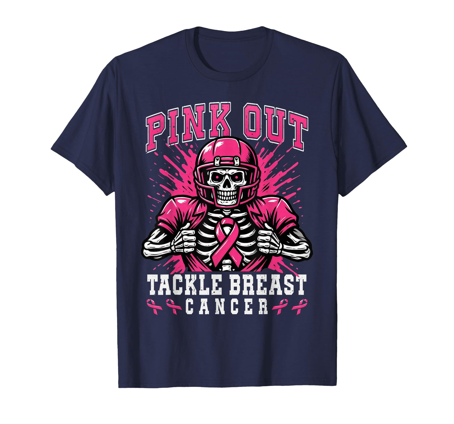 Skeleton Pink Out Tackle Breast Cancer American Football T-Shirt