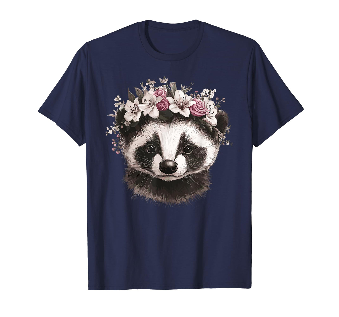 Raccoon With Flower Crown Cute Floral Animal T-Shirt