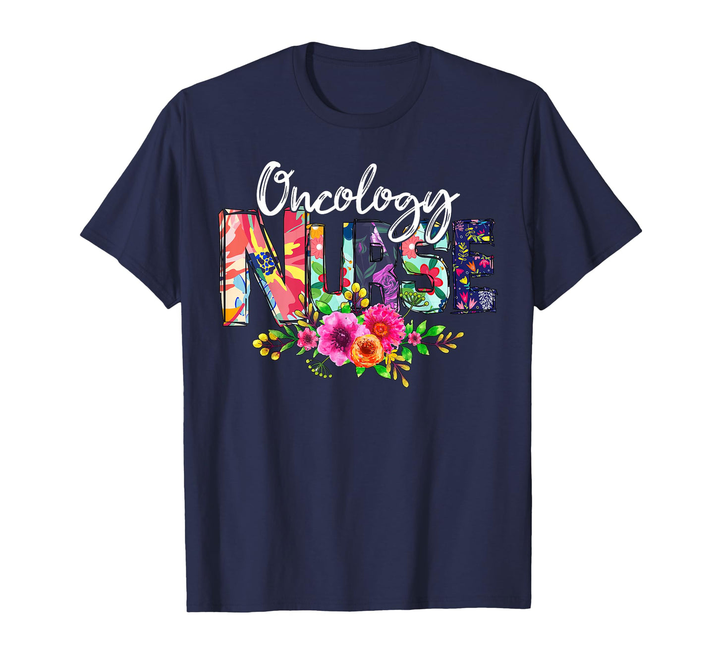 Oncology Nurse Tropical Flowers Summer Hawaii Beach T-Shirt