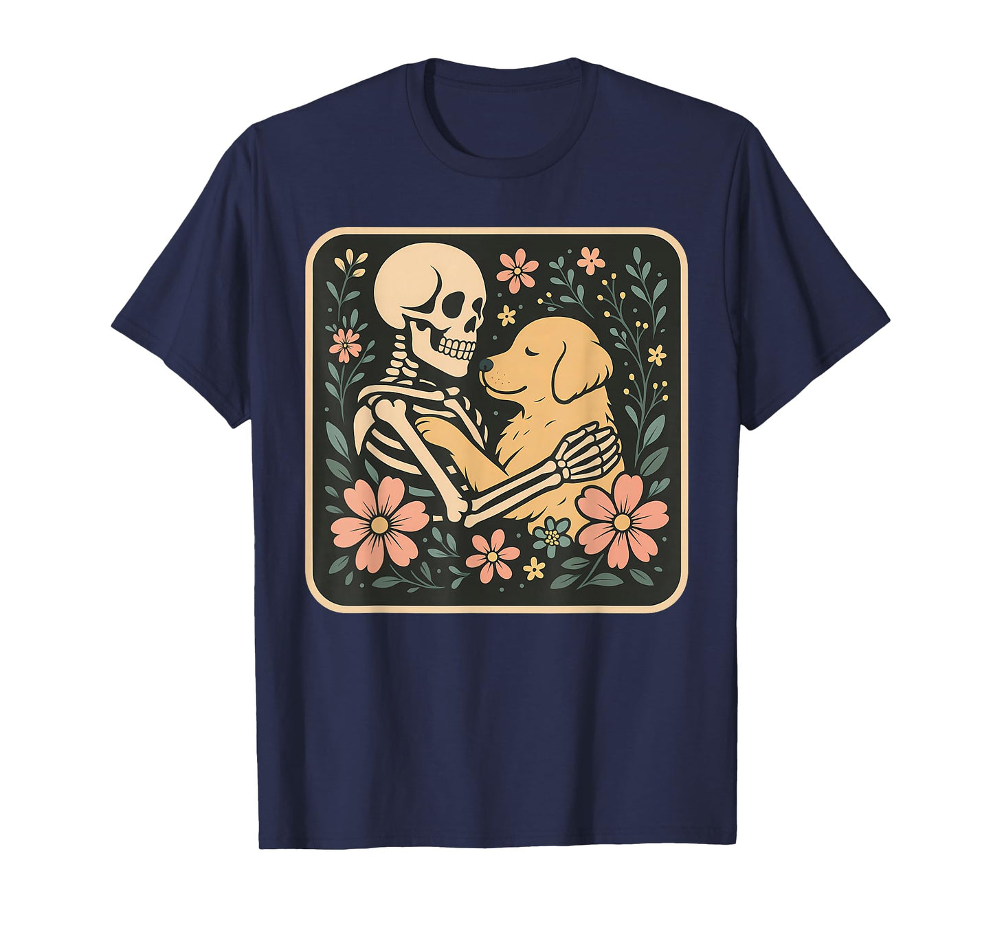 Skeleton Hugging Dog Halloween Dog Lover Dog Mom Dad T-Shirt