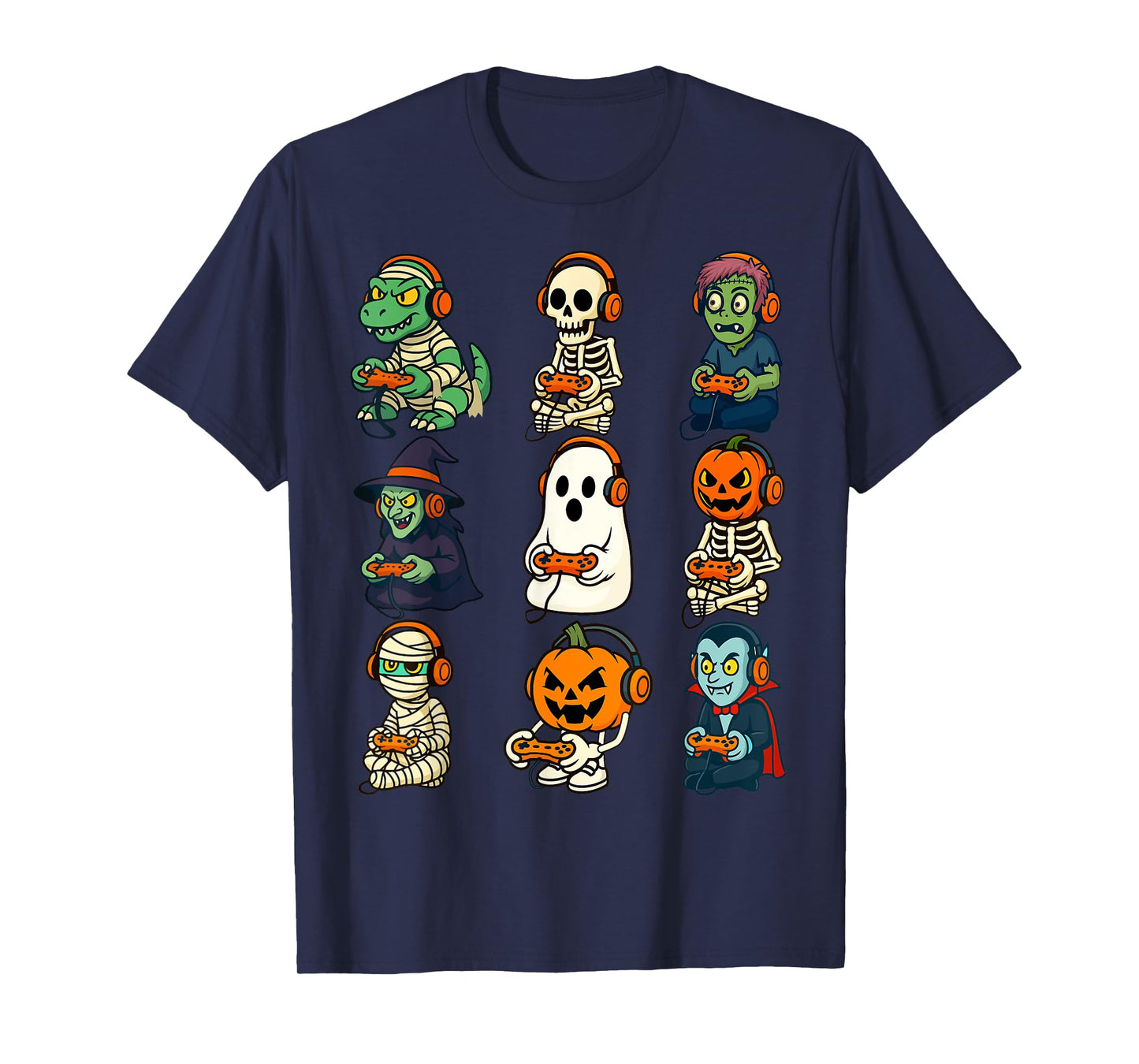 Halloween Boys Kids Gamer Dinosaur Skeleton Ghost Pumpkin T-Shirt