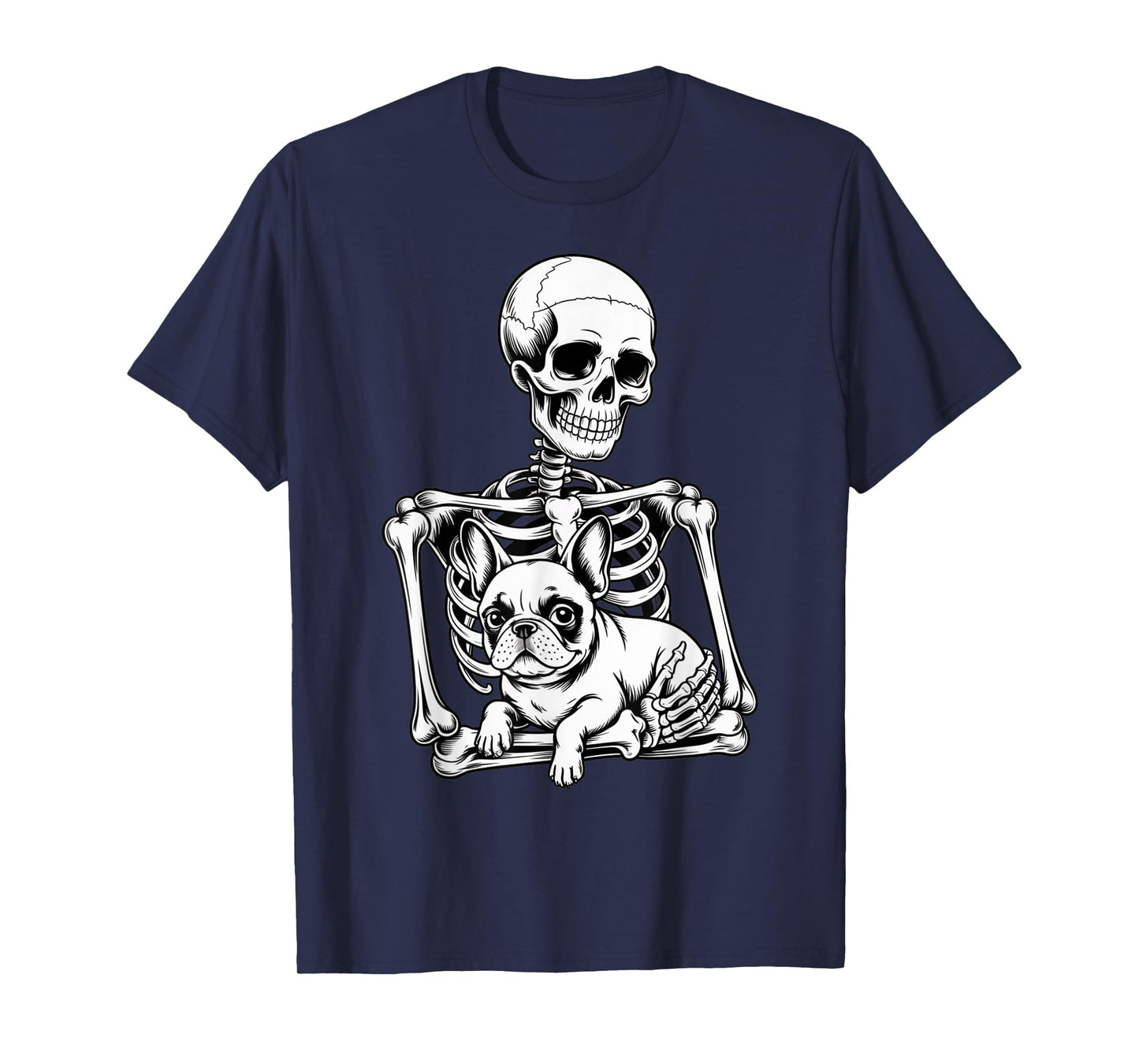 Skeleton Hugging French Bulldog Halloween Dog Lover Design T-Shirt