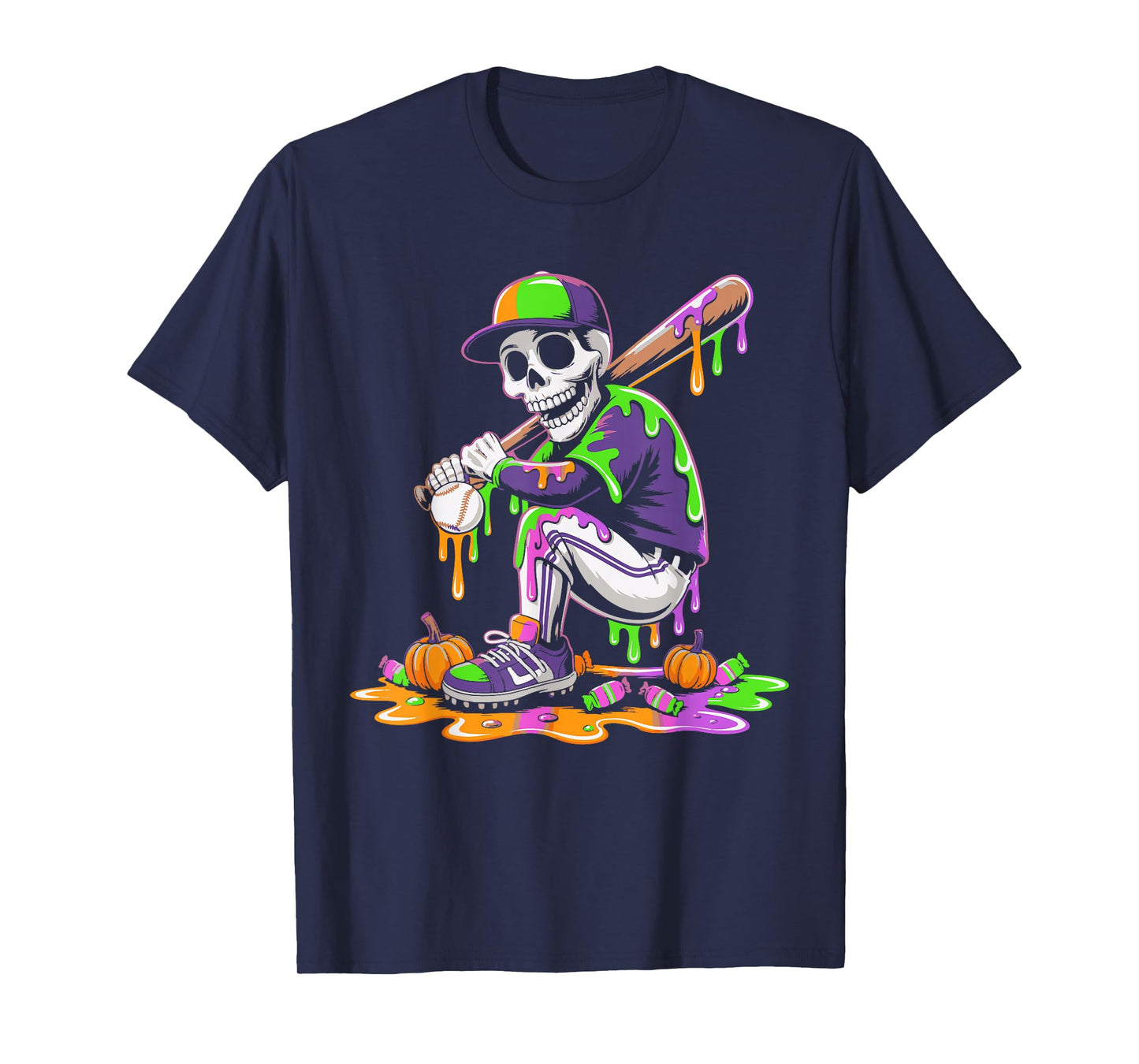Funny Baseball Skeleton Ice Cream Drip Baseball Boys Youth T-Shirt