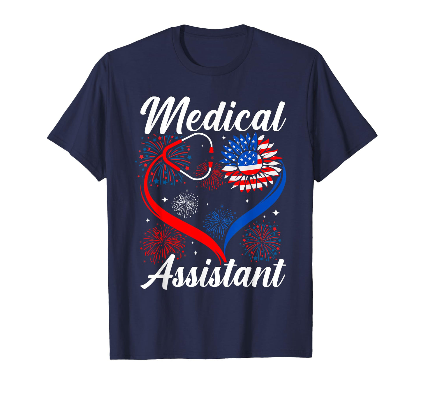 Medical Assistant Sunflower American Flag 4th Of July Women Kids Men T-Shirt