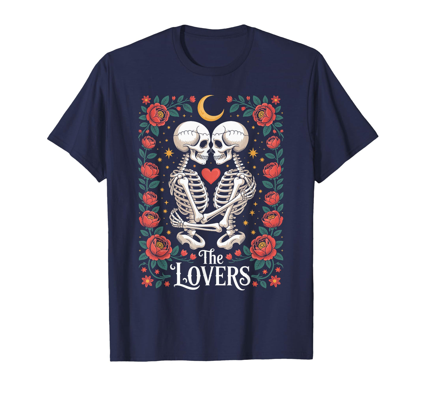 Gothic Lovers Skeleton Tarot Card Halloween Skull Couple T-Shirt