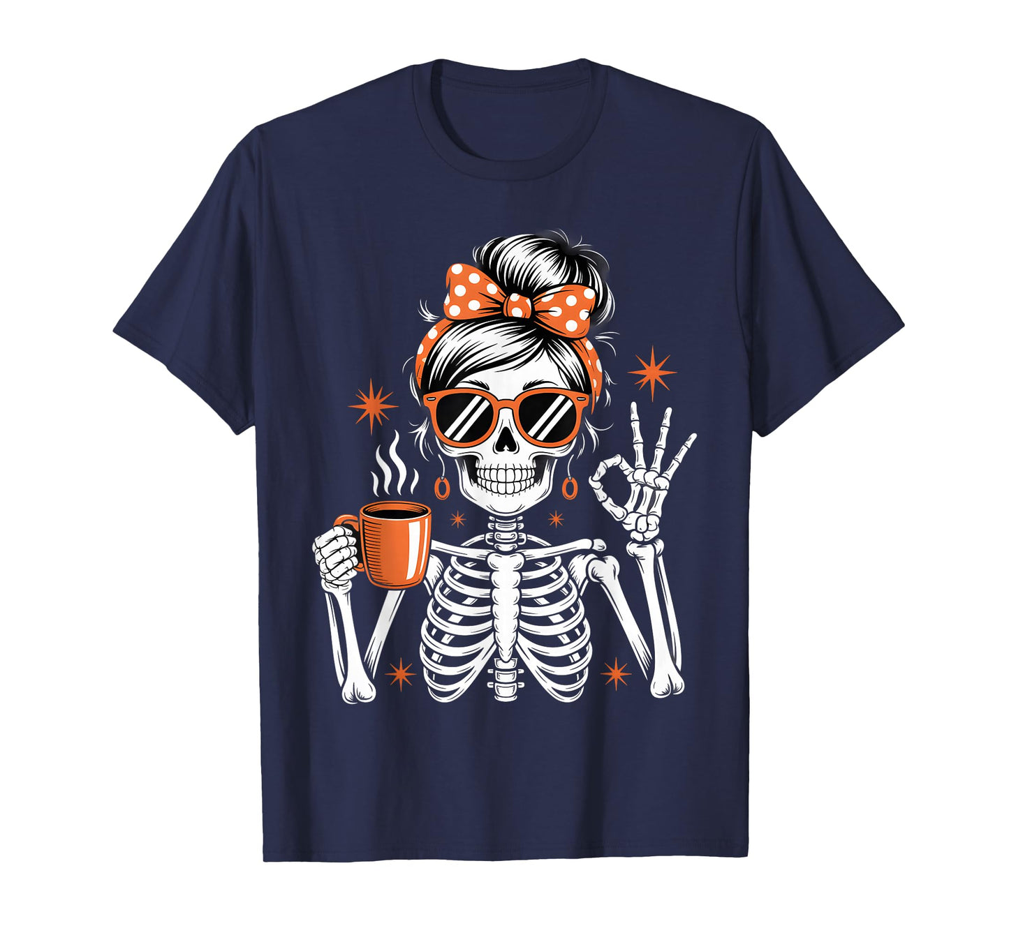 Retro Skeleton Coffee Queen Halloween Vibes T-Shirt