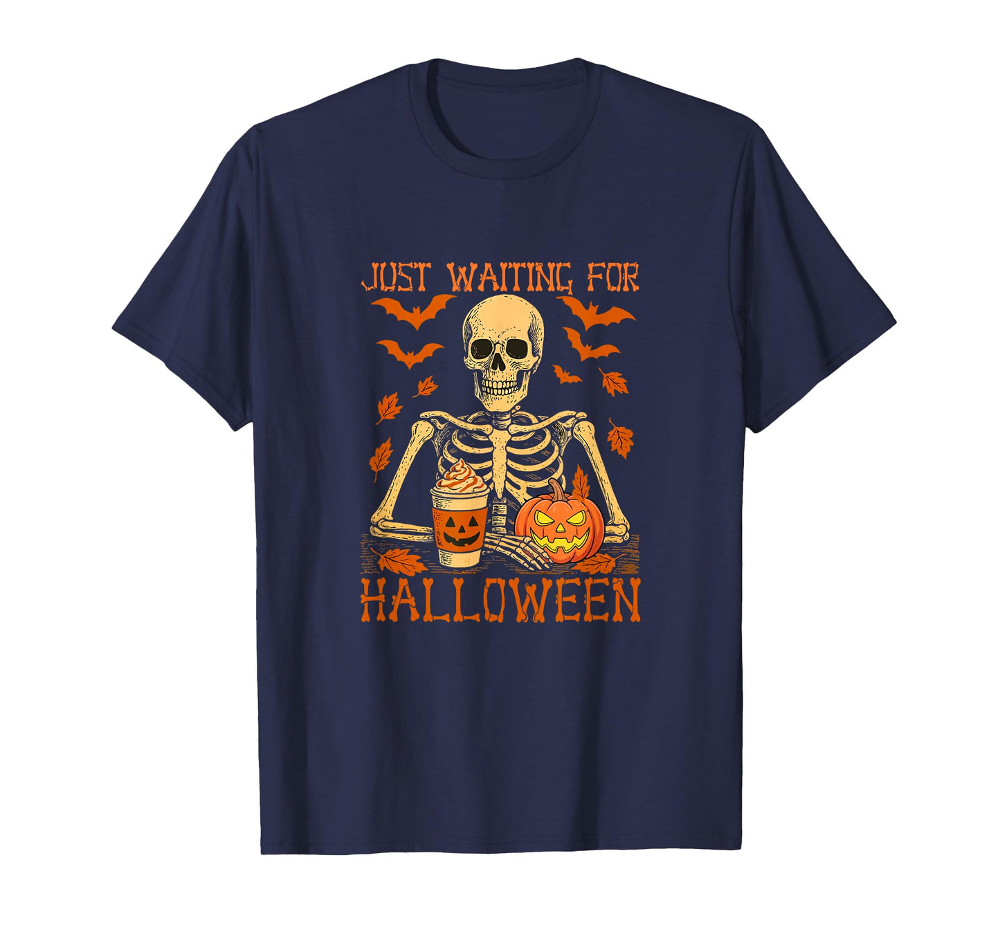 Waiting for Halloween Skeleton Drinking Coffee Funny Family T-Shirt