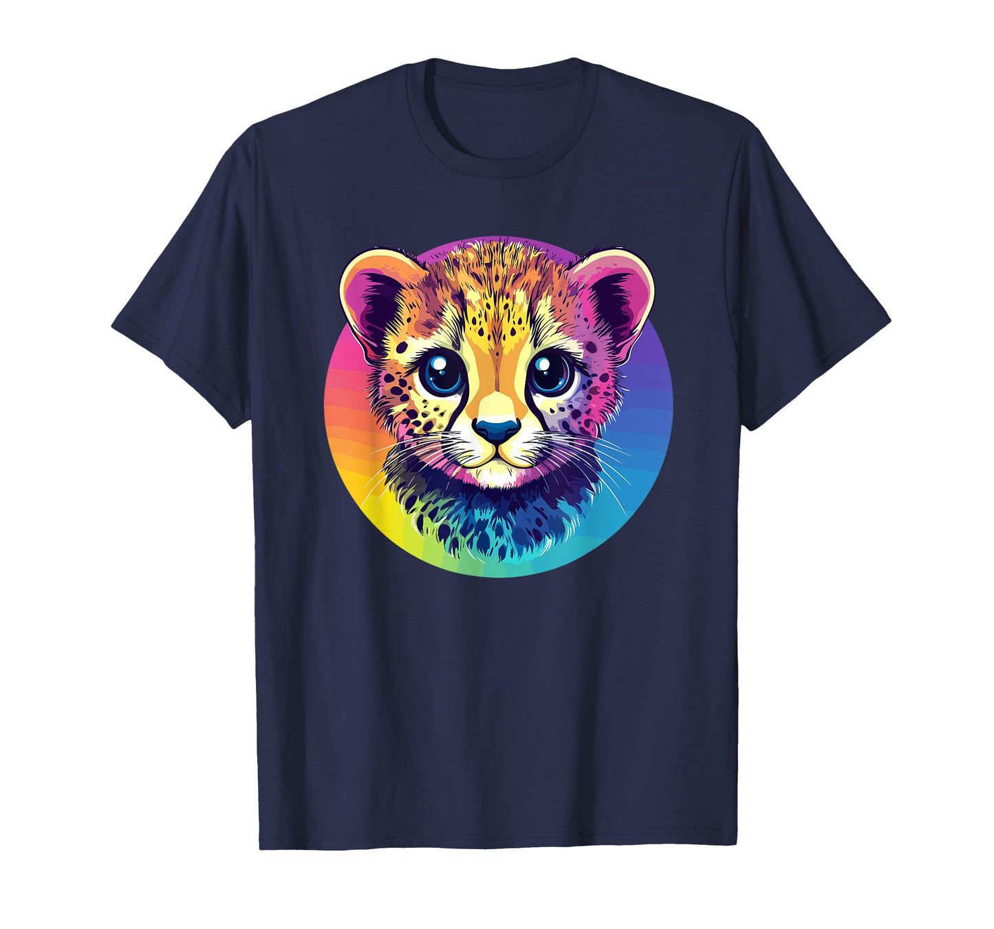 Rainbow Cheetah Cub Face Vibrant Animal Art T-Shirt
