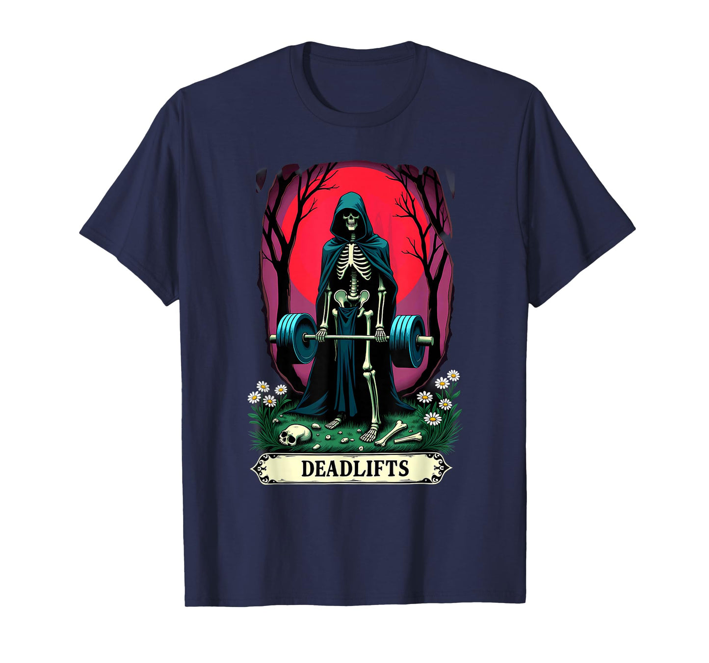 Gothic Tarot Card Skeleton Deadlifts Weightlifiting T-Shirt