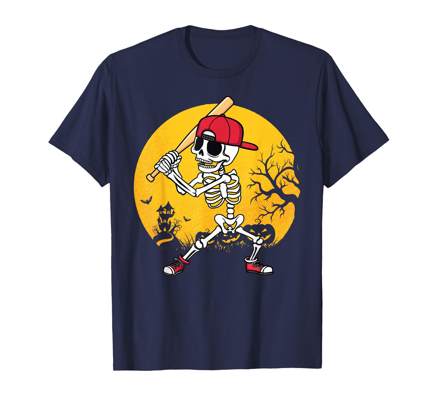Skeleton Baseball Player Halloween Costume Men Boys Baseball T-Shirt