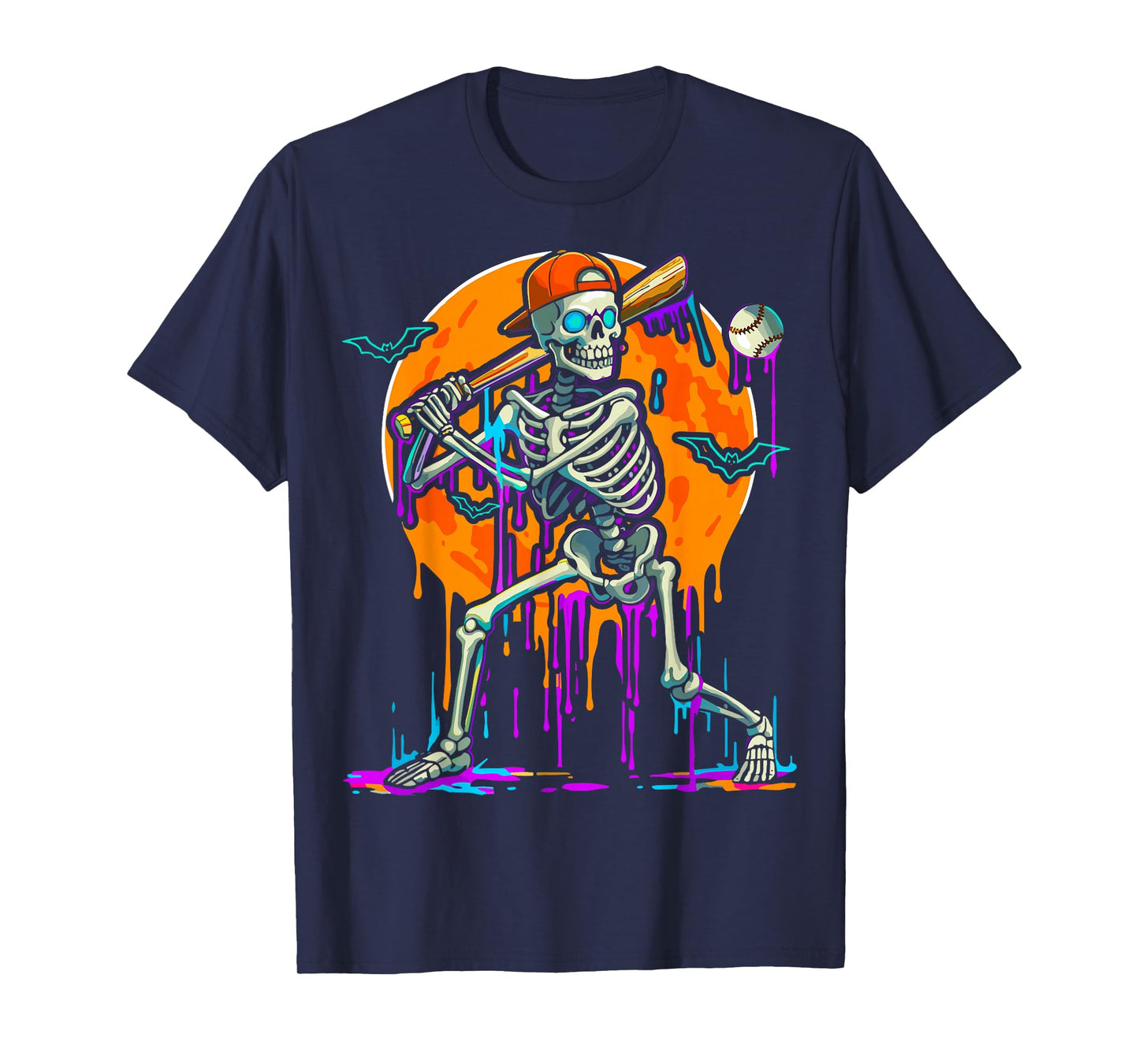 Baseball Skeleton Drip Batting Halloween T-Shirt