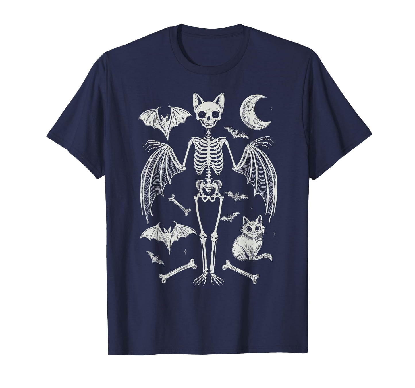 Halloween Bat Skeleton Spooky Cat Gothic Spooky Season T-Shirt