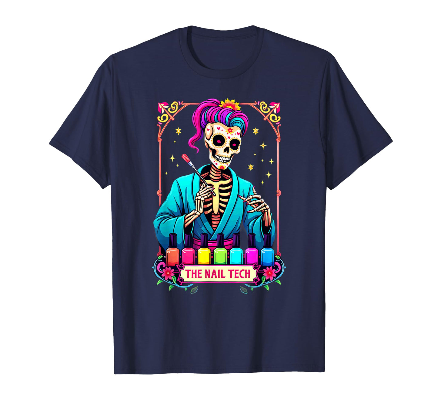 Tarot Card Nail Tech Skeleton Beautician Halloween T-Shirt