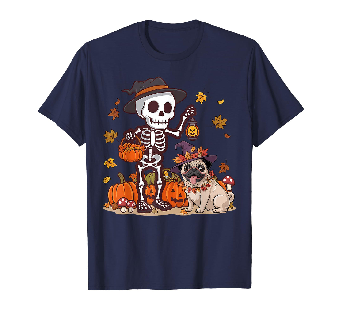 Funny Pug Skeleton Spooky Dog Lover Men Women Halloween T-Shirt