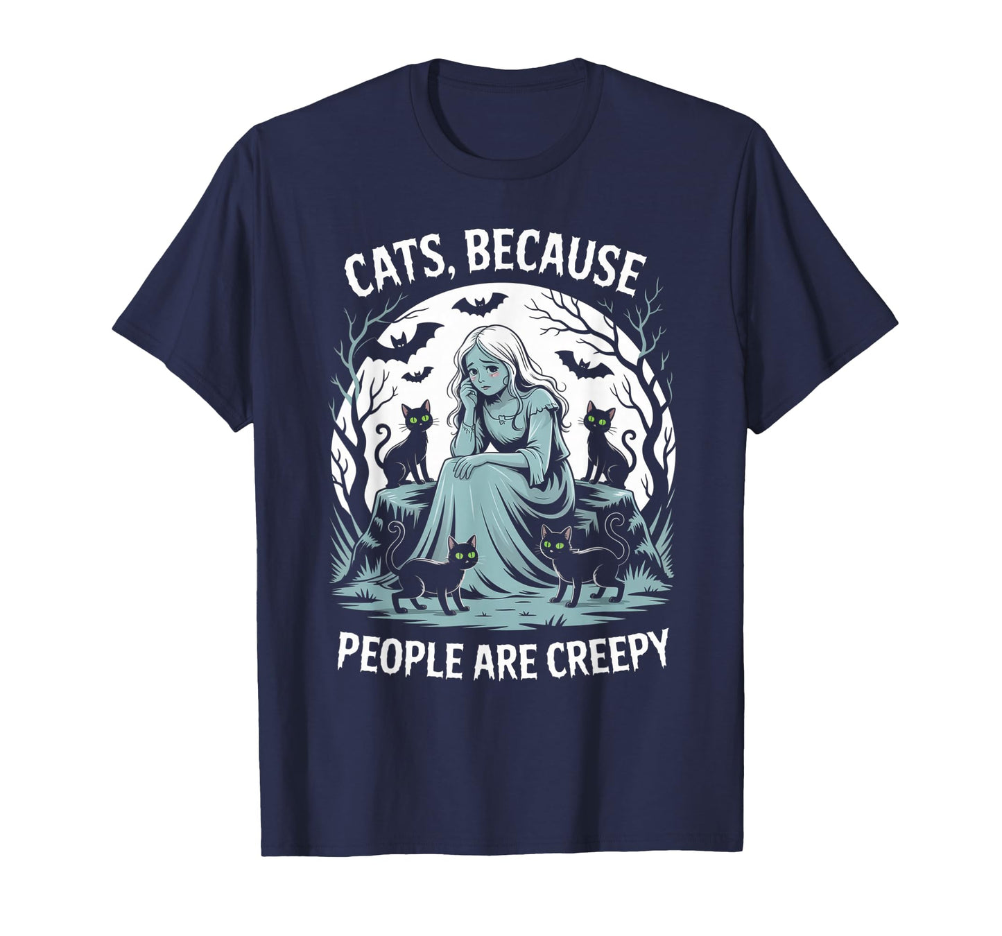 Cats Because People are Creepy Ghost Halloween Cat Mom Kids T-Shirt