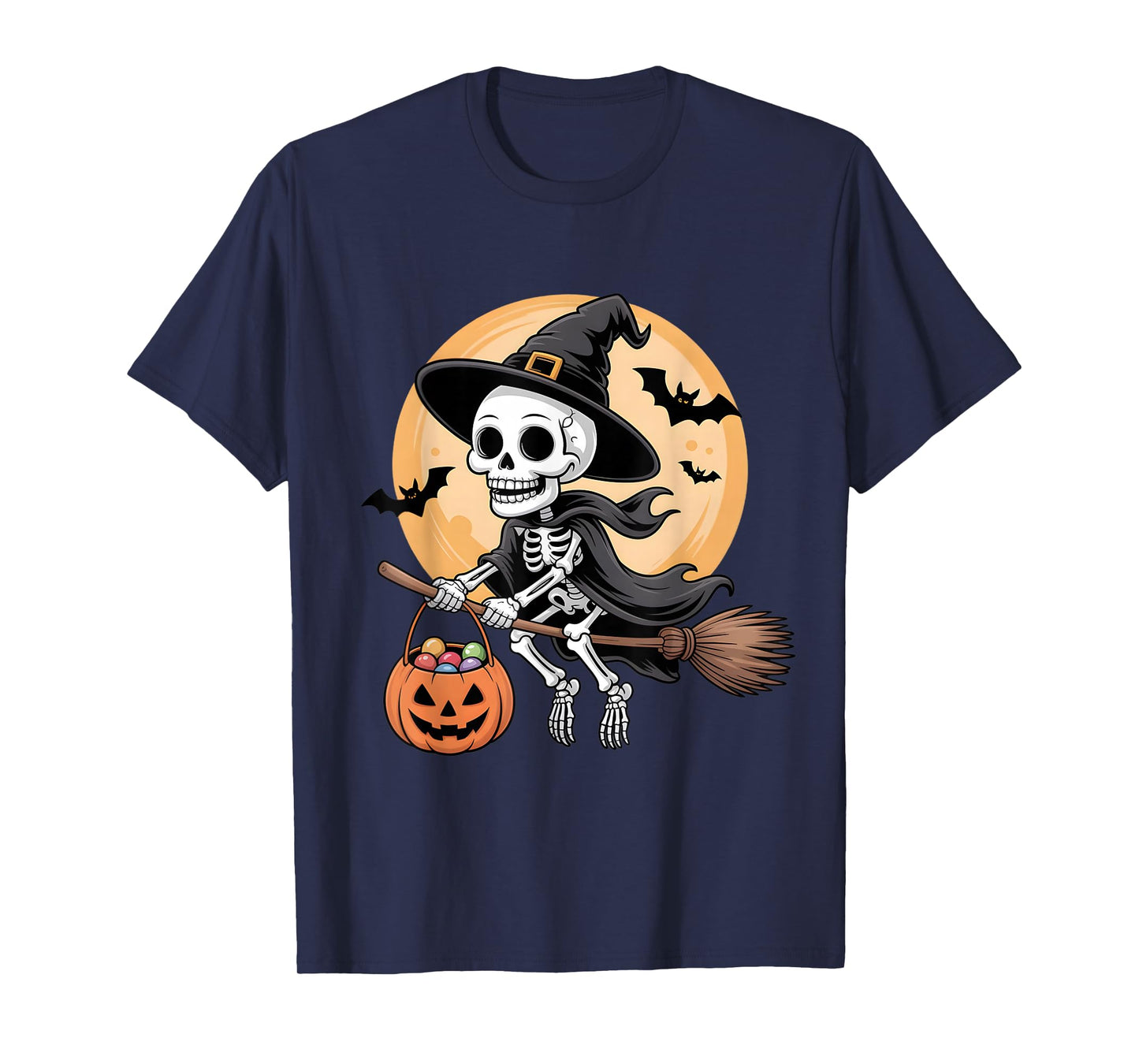 Skeleton Witch Hat Pumpkin Halloween Costume Men Women Kids T-Shirt