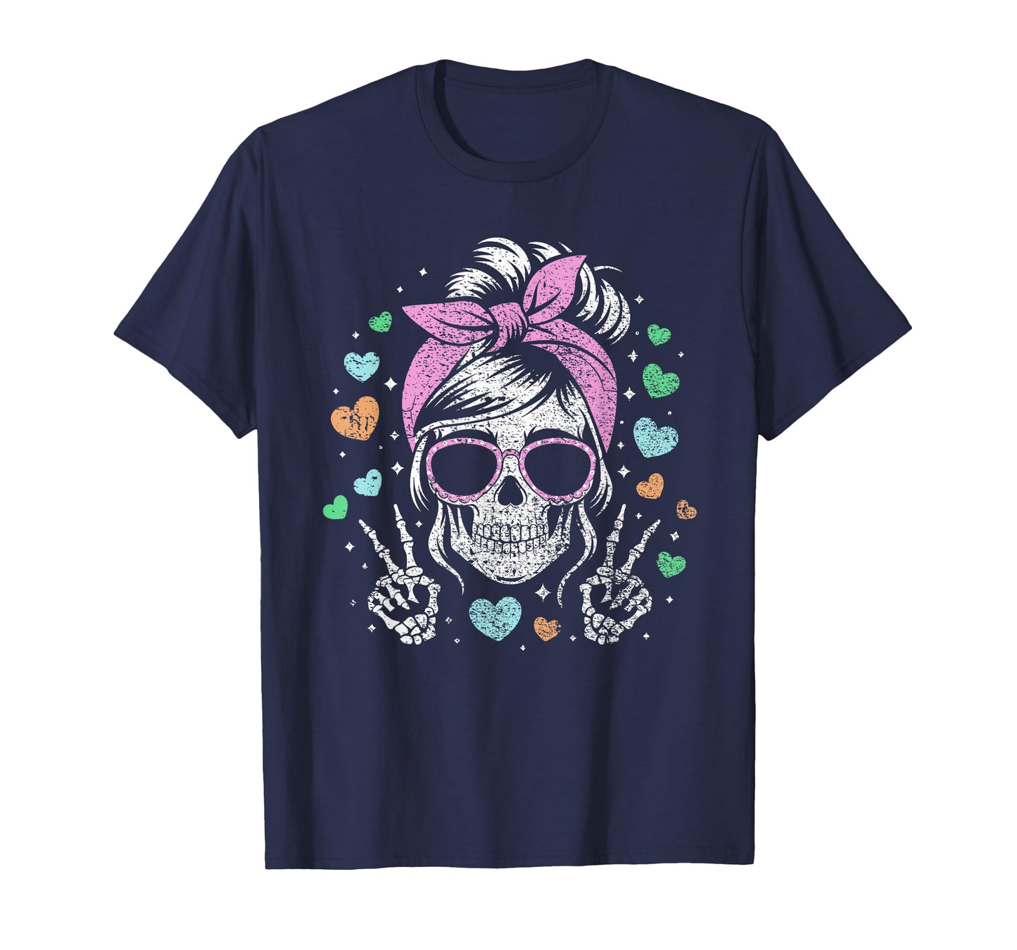 Peace Love Messy Bun Skeleton Hair Cool T-Shirt