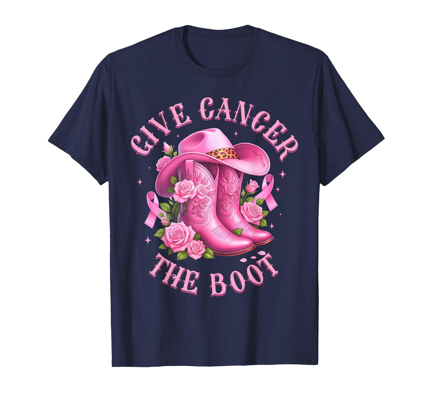 Give Breast Cancer The Boot Cowgirl Cancer Awareness Ribbon T-Shirt