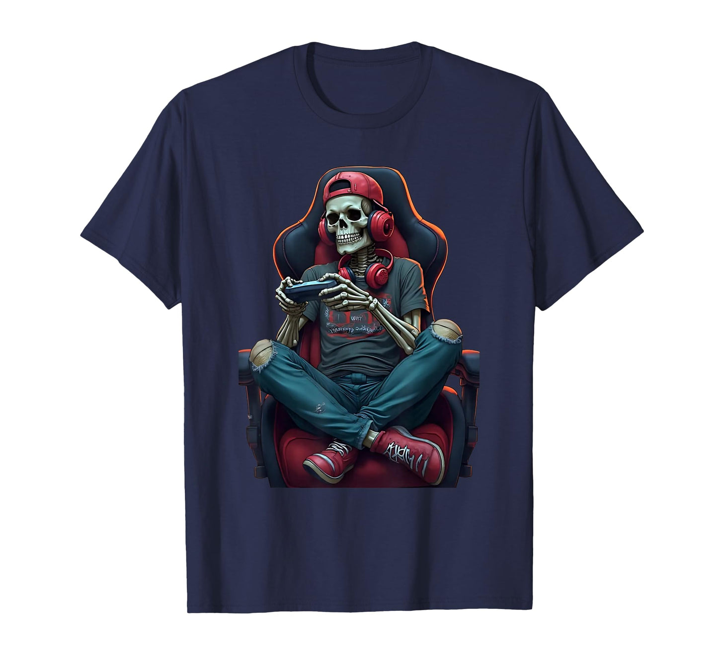 Skeleton Gamer Outfit – Funny Gaming Look with Red Cap, Head T-Shirt