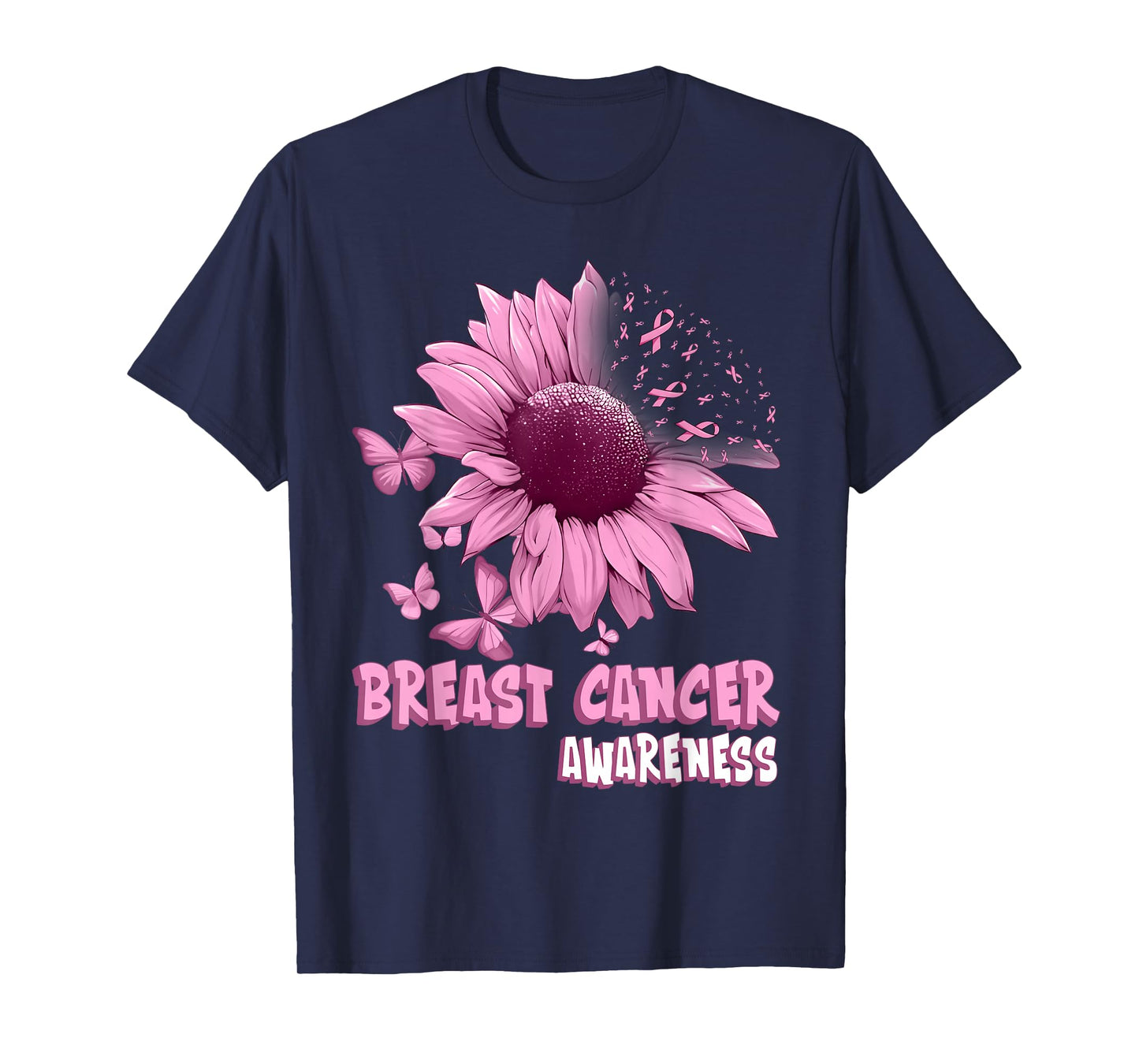 Pink Sunflower Breast Cancer Awareness Ribbon in October T-Shirt