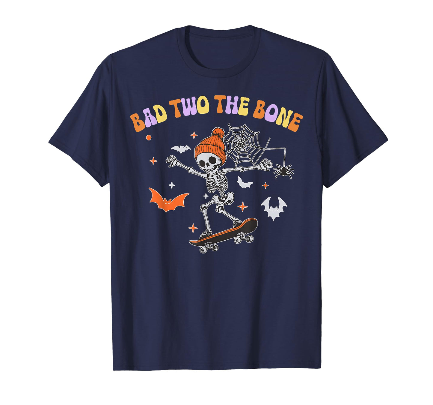 Bad to The Bone Skeleton Halloween Skateboard,Boo Spooky Boy T-Shirt