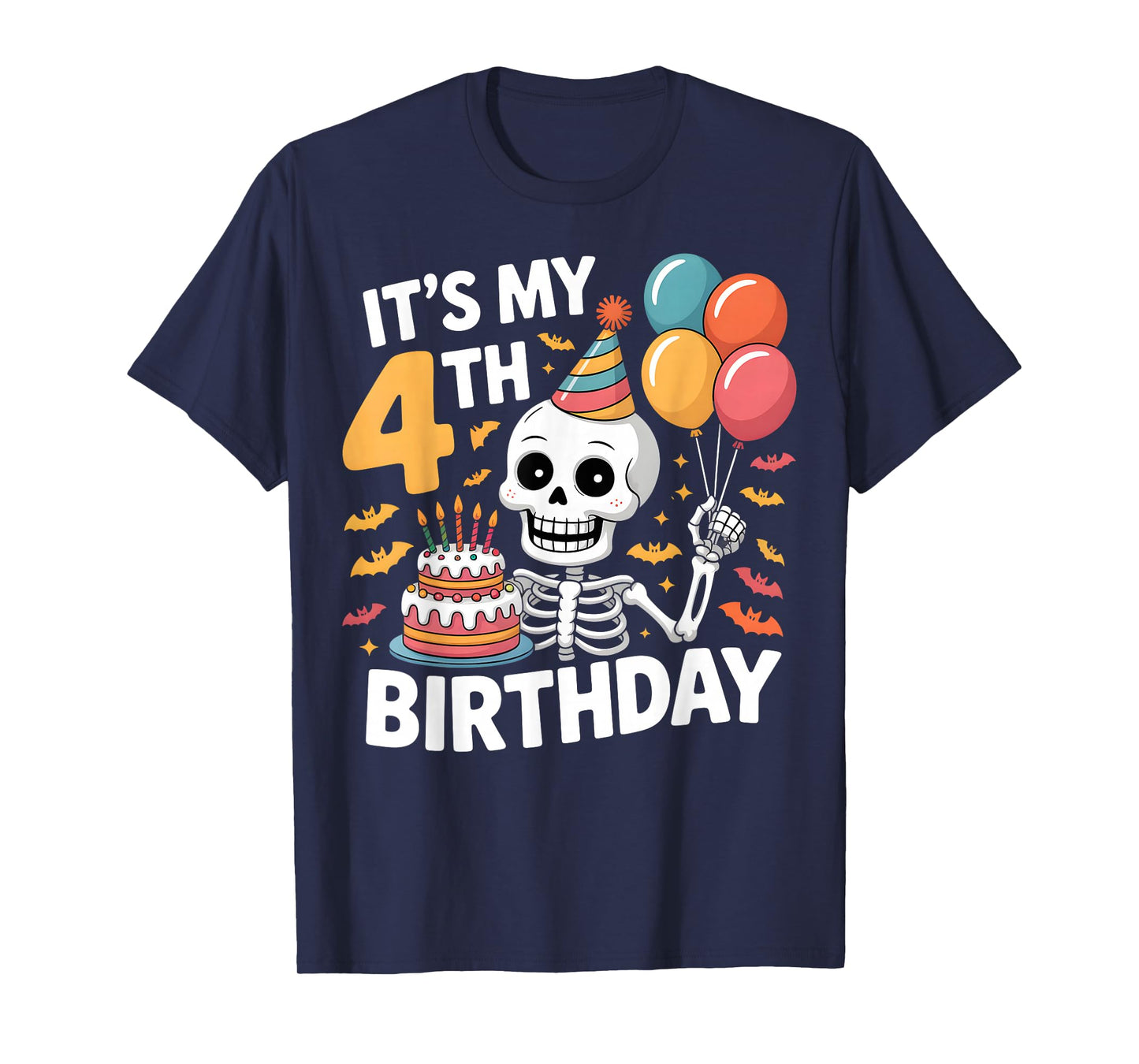 Funny Skeleton 4th Birthday for Halloween Kids Party T-Shirt