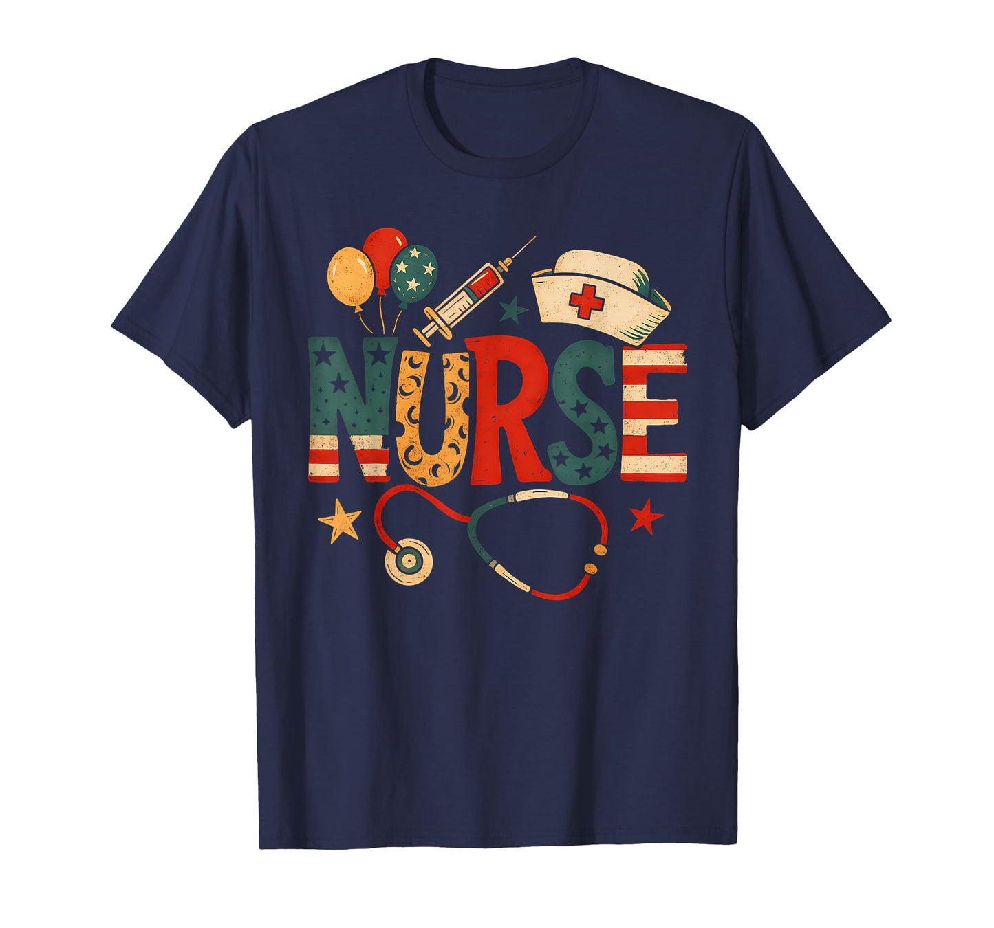 American Flag Heart Patriotic Nurse 4th of July T-Shirt