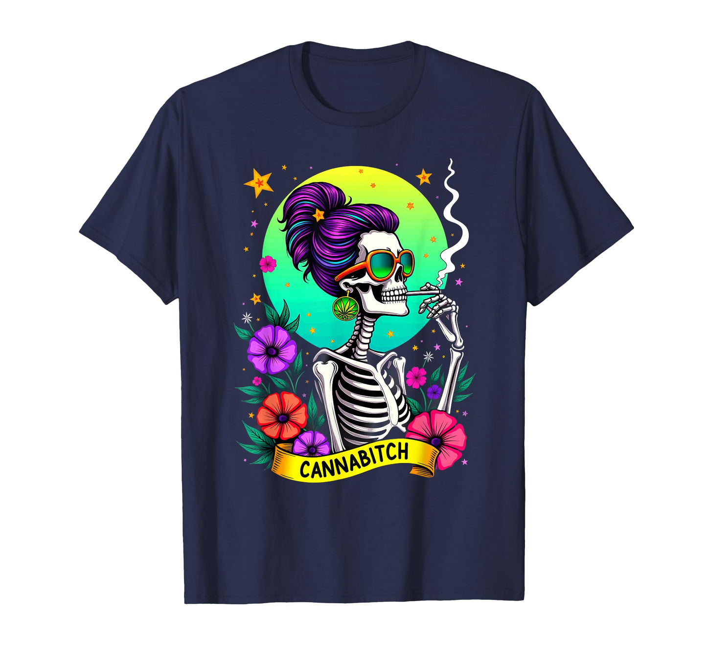 Tarot Card Cannabitch Skeleton Stoners Marijuana Smoking T-Shirt