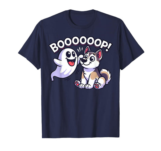 Funny Halloween Ghost Husky Dog Boop Silly Puppy Humor T-Shirt