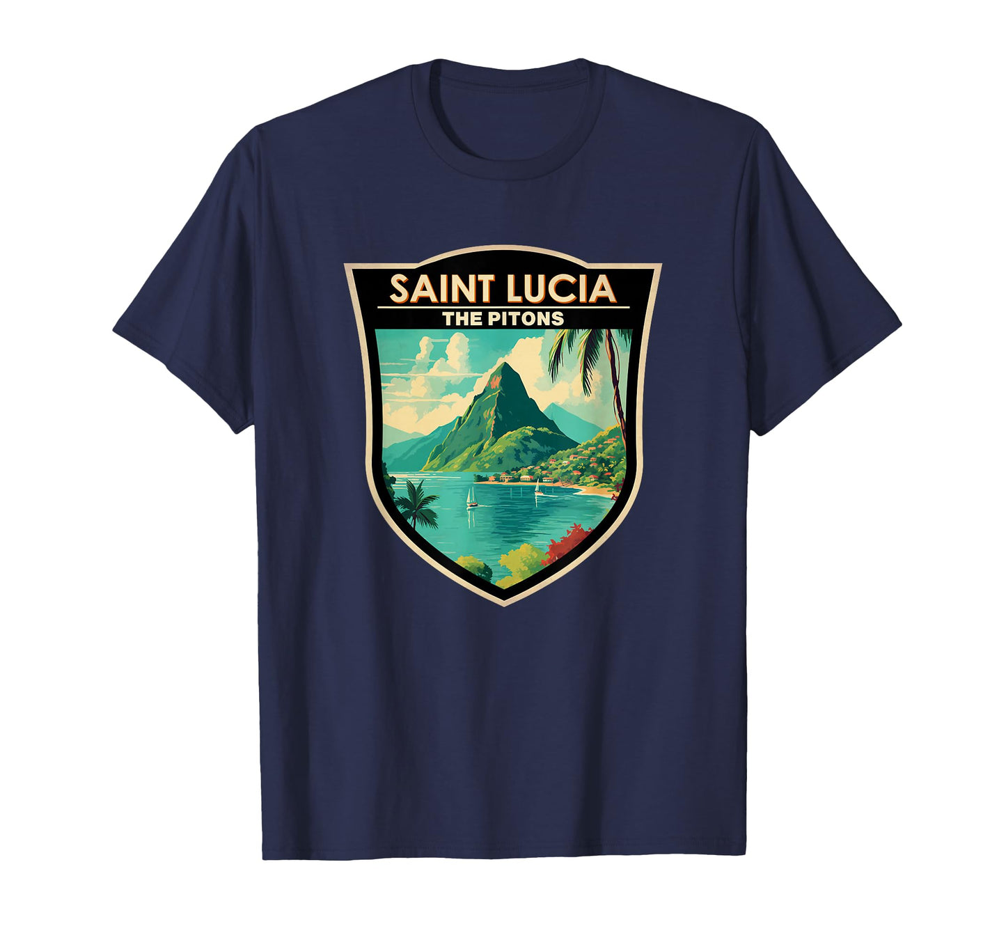 Saint Lucia The Pitons Travel Art Landmark Badge Vintage T-Shirt