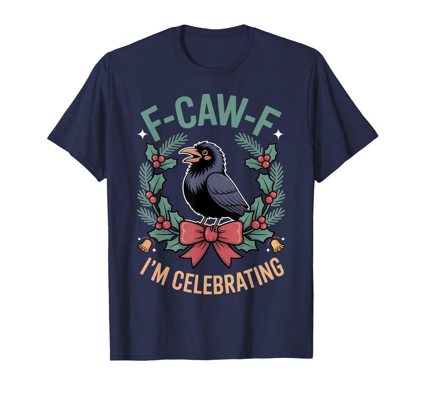 Black Crow F-Caw-F Funny Retro Christmas Lights Santa hat T-Shirt