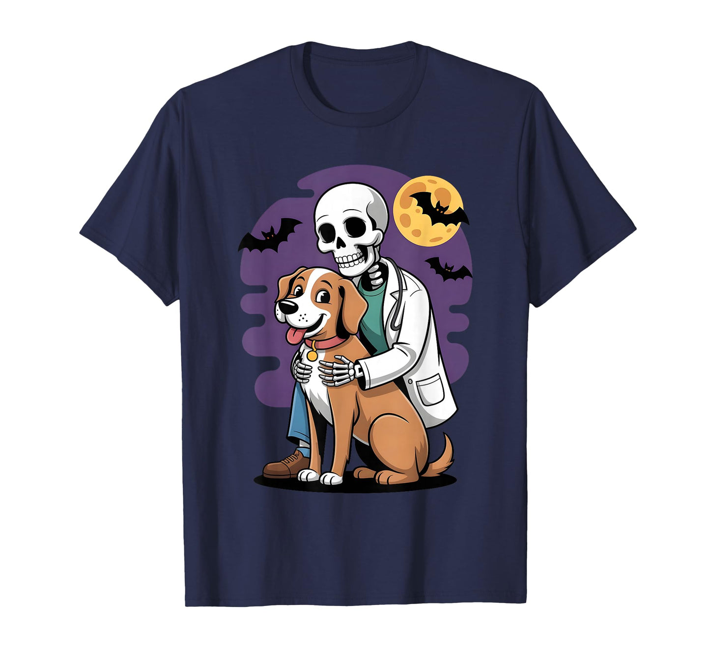 Skeleton Hugging Dog Funny Vet Dog Lover Halloween Men Women T-Shirt