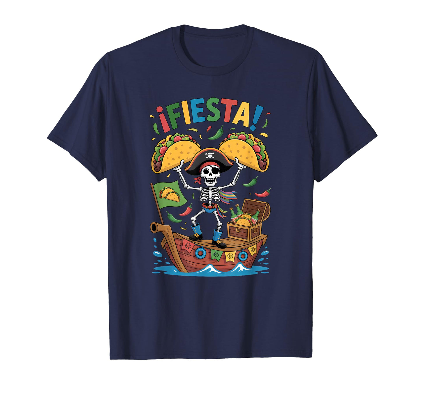 Pirate Skeleton Cinco de Mayo Taco Tuesday Fiesta Party Fun T-Shirt